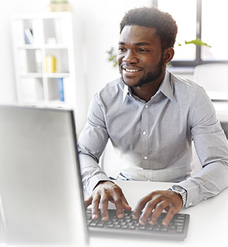 Graphic of man at computer